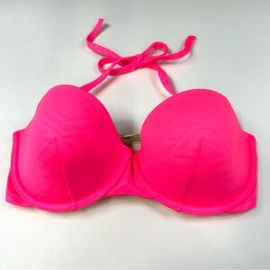 Y2K Victorias Secret 32DD Flirt Bandeau Bikini Top Tie Back Solid Pink #2609